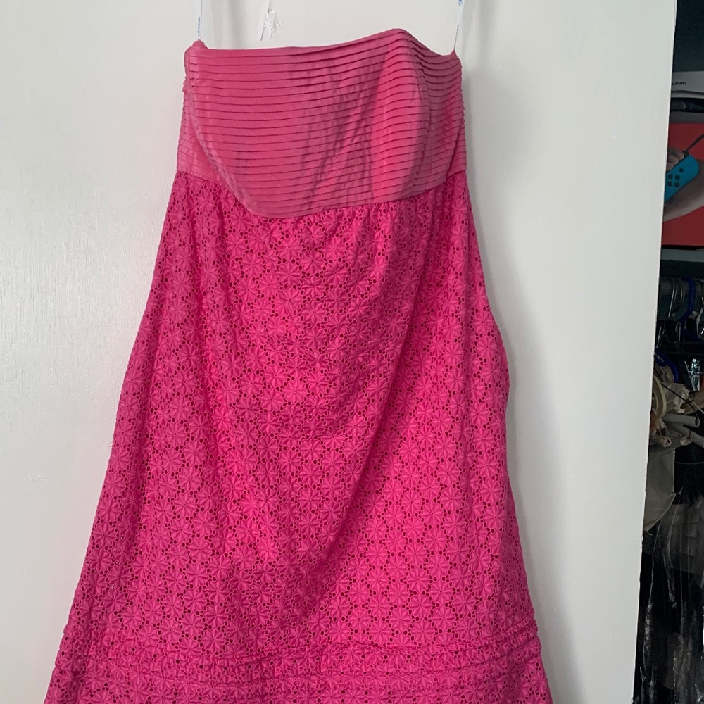 Shoshona strapless pink eyelet sundress with pockets